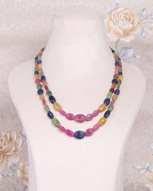Natural Multi Sapphire Carving Gemstone Beads Necklace Jewelry