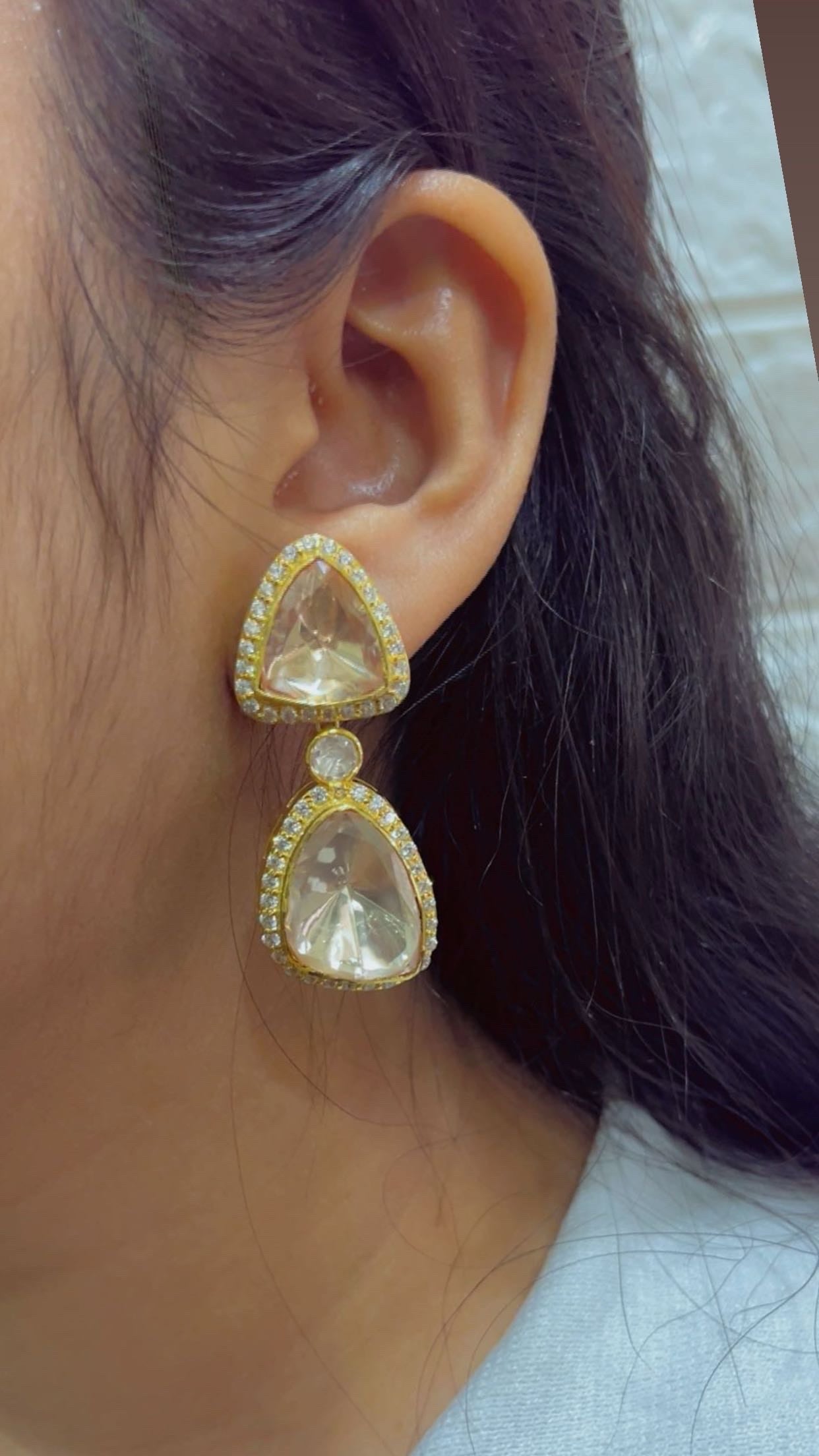 925 Silver Moissanite Polki Stud Earrings