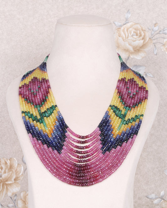 Natural Designer Rose Multi Precious Sapphire Gemstone Beads Necklace Jewelry