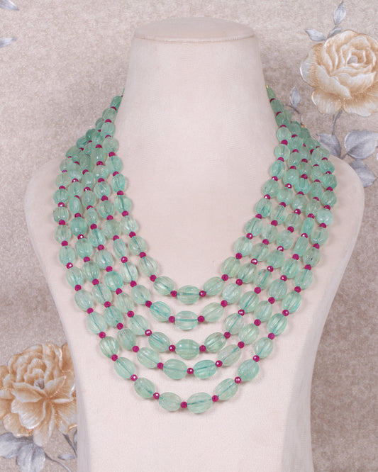 Natural Green Fluorite & Quartz Gemstone Beads Necklace Jewelry