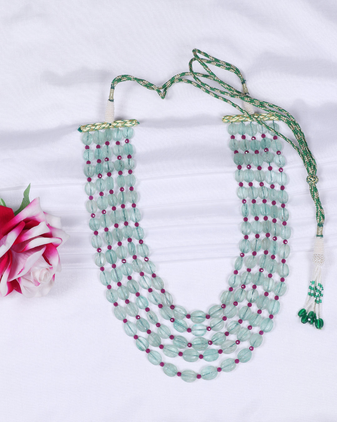 Natural Green Fluorite & Quartz Gemstone Beads Necklace Jewelry