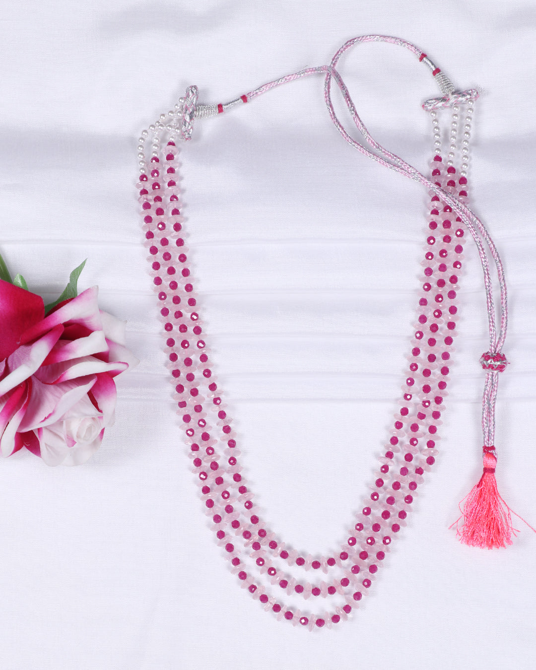 Natural Rose Quartz & Pink Quartz Gemstone Beads Necklace Jewelry