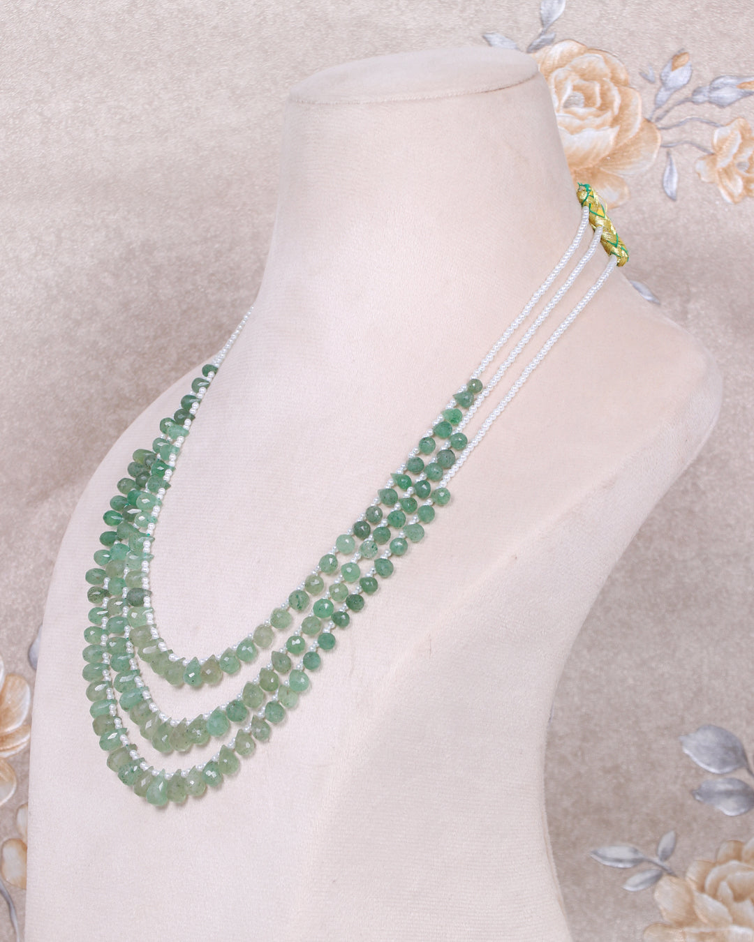 Natural Green Quartz & Pearl gemstone Pear Beads necklace Jewelry