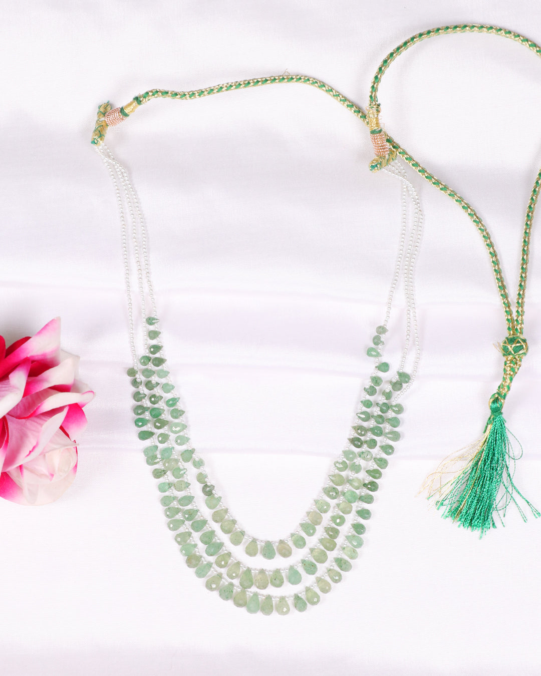 Natural Green Quartz & Pearl gemstone Pear Beads necklace Jewelry