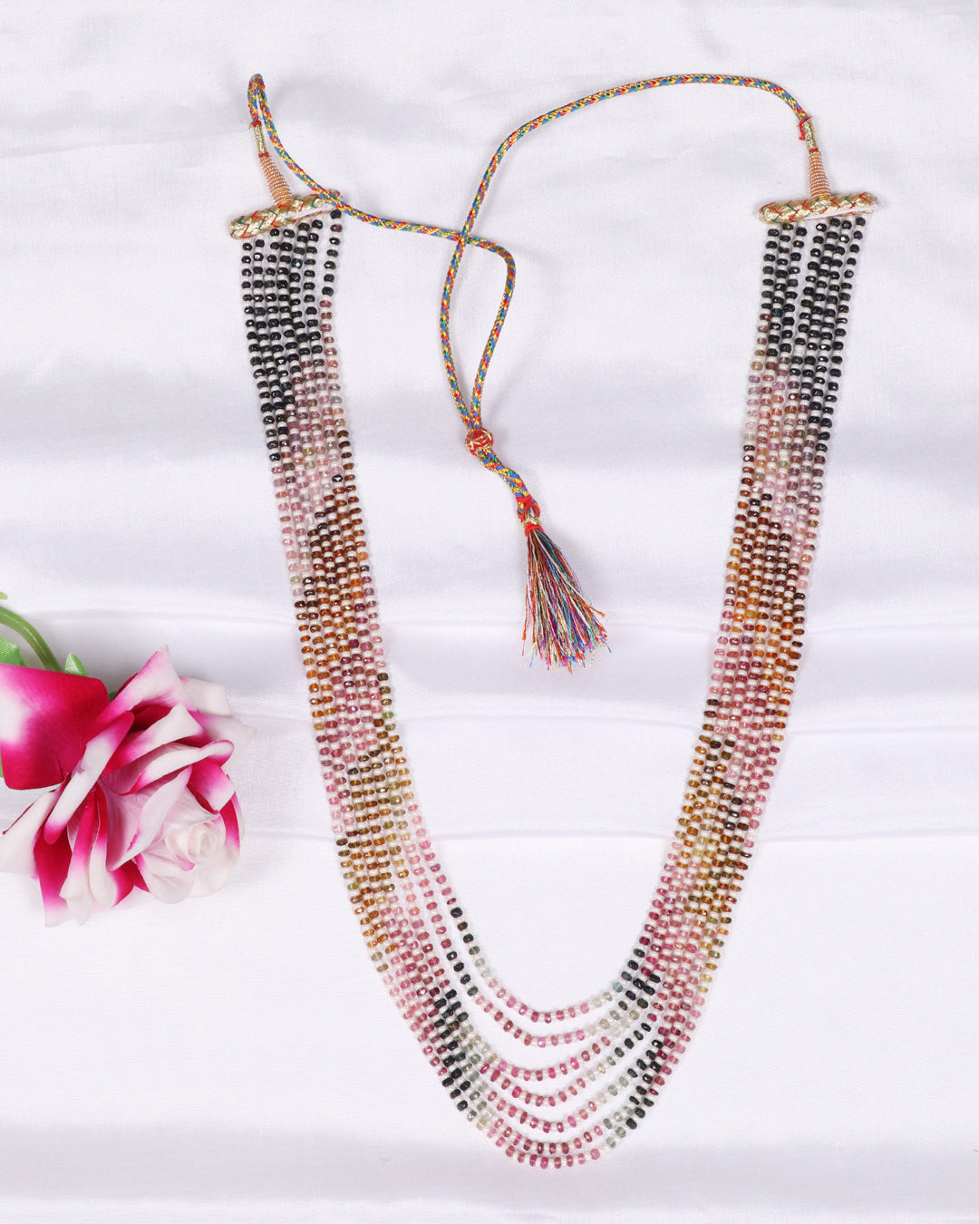 Natural Multi Tourmaline & Pearl Gemstone faceted Beads Necklace Jewelry