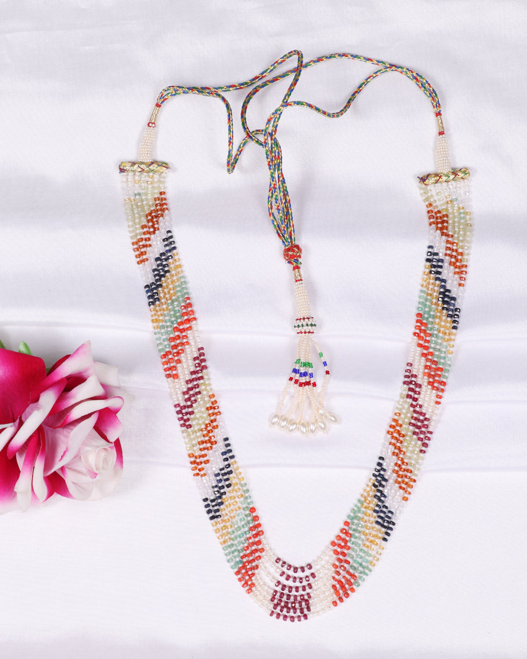 Natural Navratan & Pearl  Gemstone faceted Beads Necklace Jewelry
