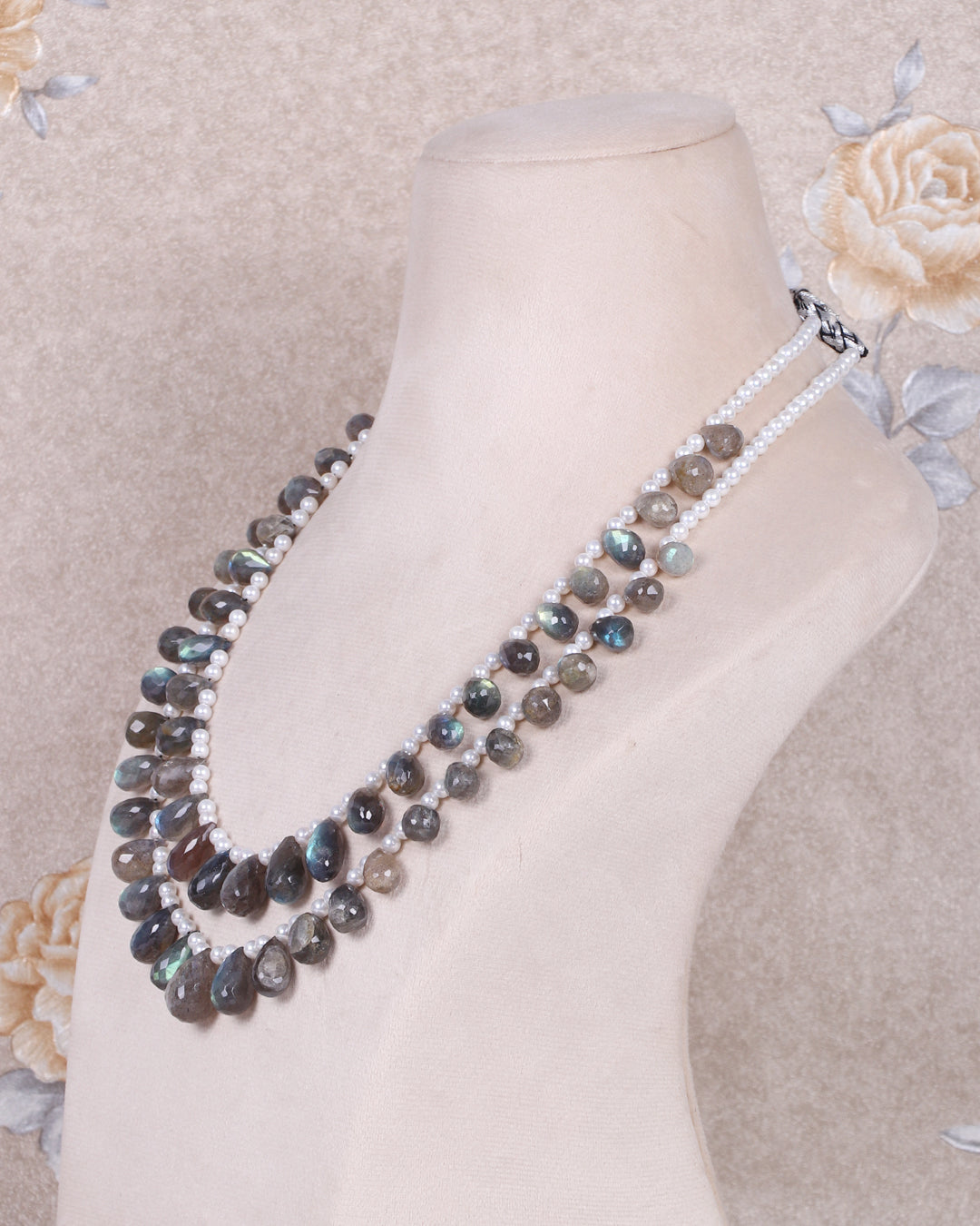 Natural Labradorite & Pearl Gemstone Pear Beads Necklace Jewelry