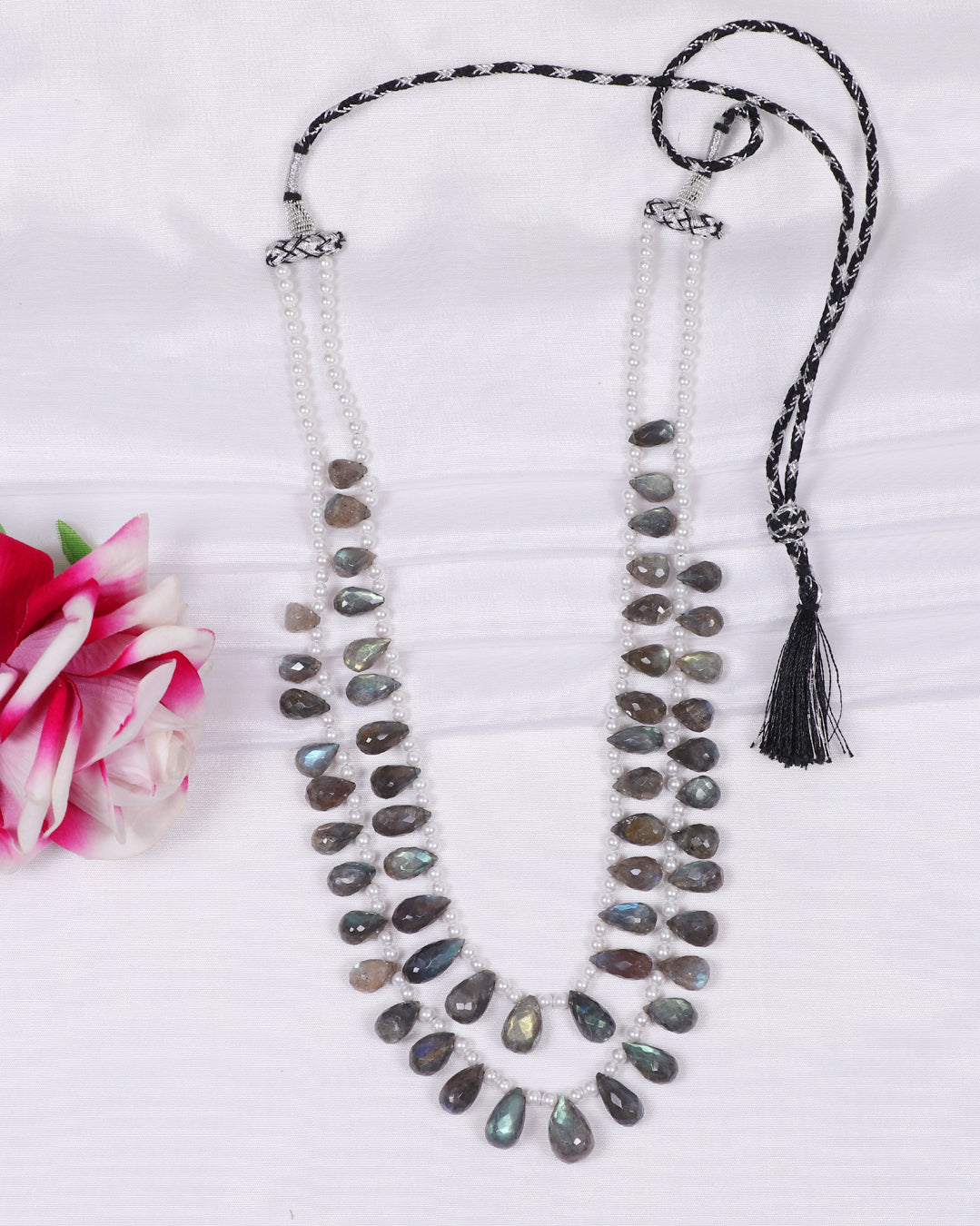 Natural Labradorite & Pearl Gemstone Pear Beads Necklace Jewelry