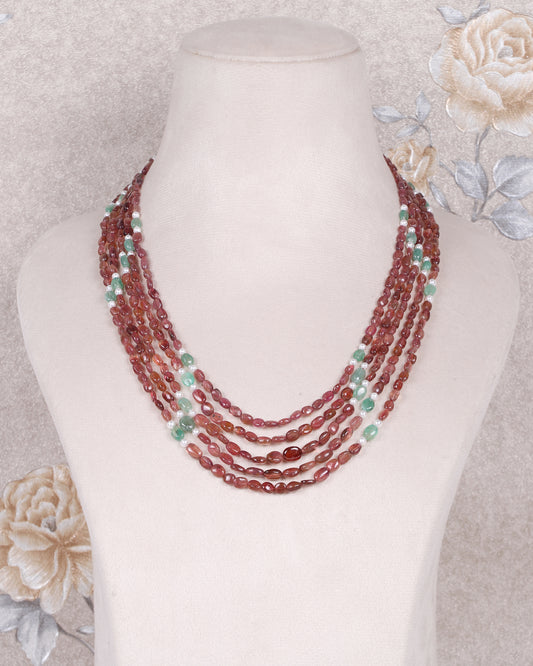 Natural Pink Tourmaline & Emerald Gemstone Oval Beads Necklace Jewelry