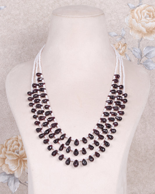 Natural Garnet & Pearl Gemstone Pear Beads Necklace Jewelry
