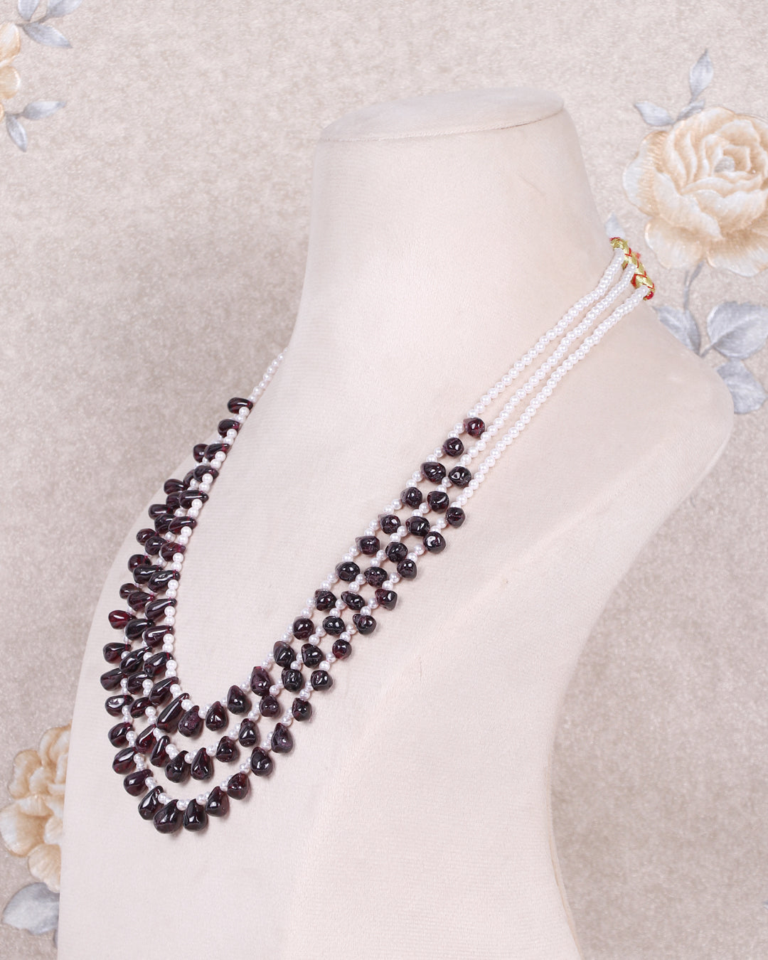 Natural Garnet & Pearl Gemstone Pear Beads Necklace Jewelry