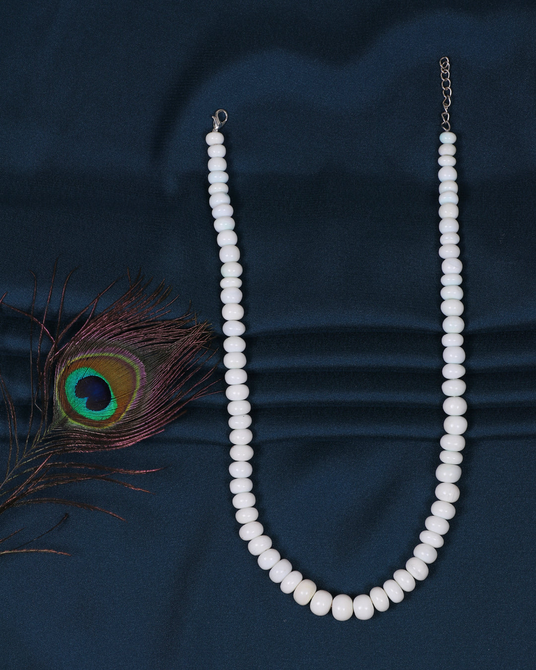 White Opal Gemstone Rondelle  Smooth Beads Necklace Jewelry