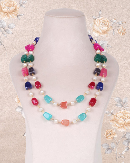 Natural Multi Quartz & Pearl Gemstone Beads Necklace Jewelry
