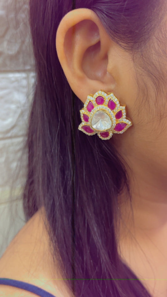 925 Silver Moissanite Pink Gemstone Earring