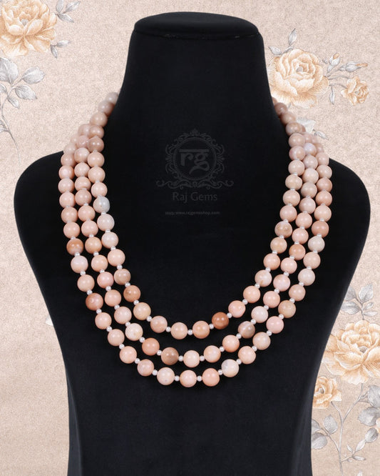 Semi Precious Peach Gemstone Beads Necklace Jewelry