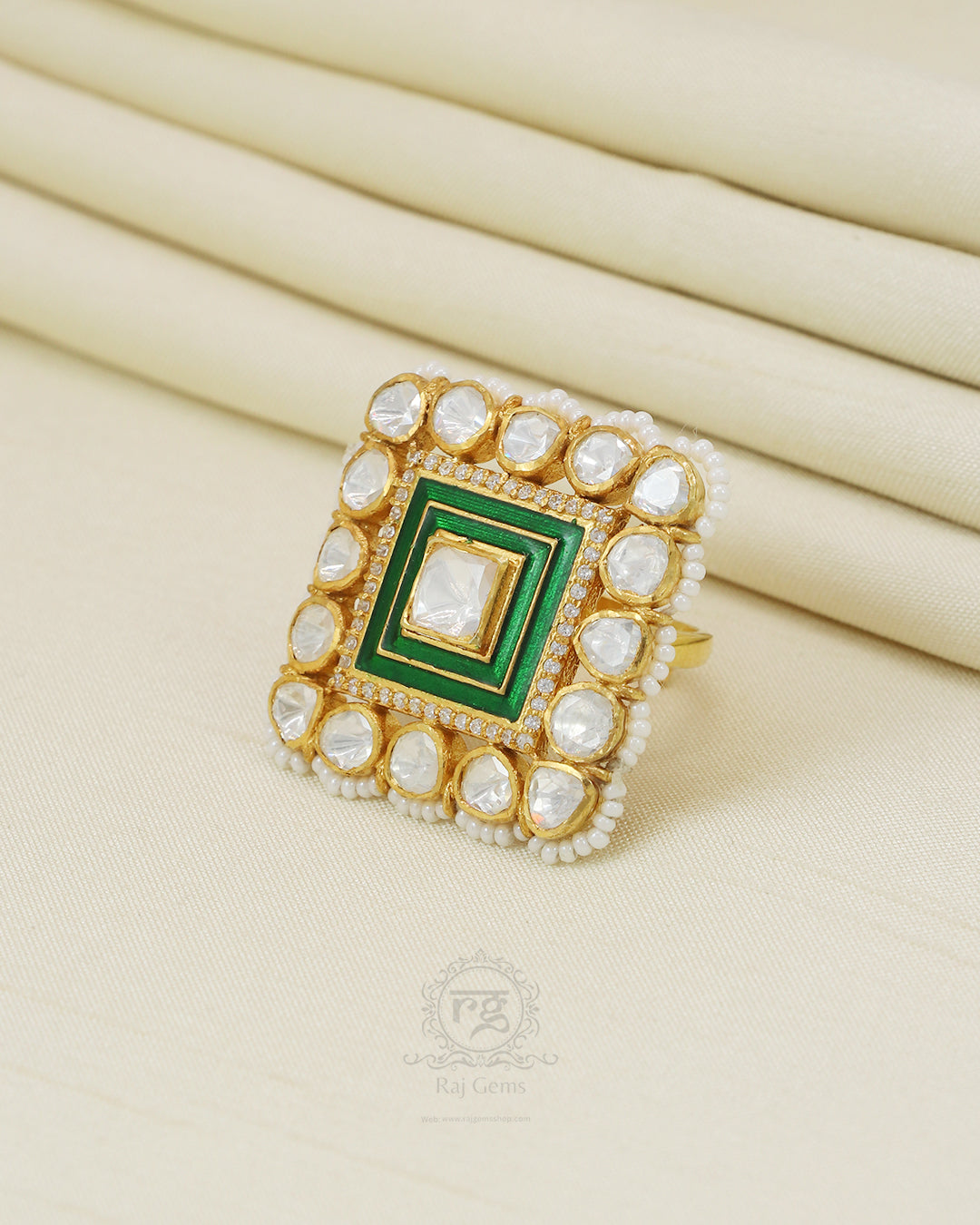925 silver Moissanite Polki Ring