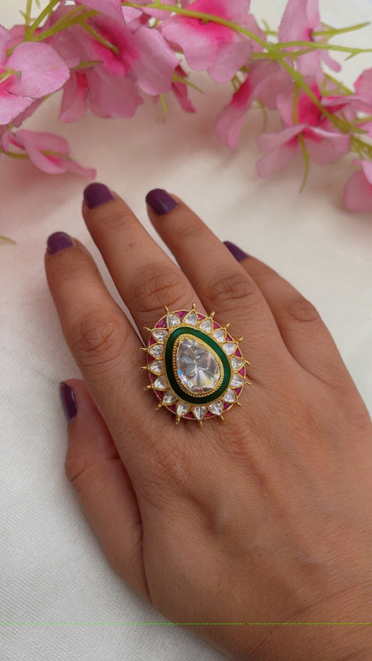 925 silver Moissanite Polki Ring