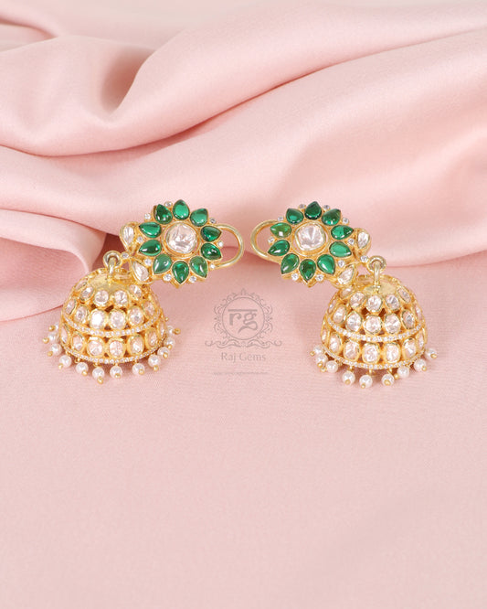 Pure Silver Moissanite Green Jhumki Earring