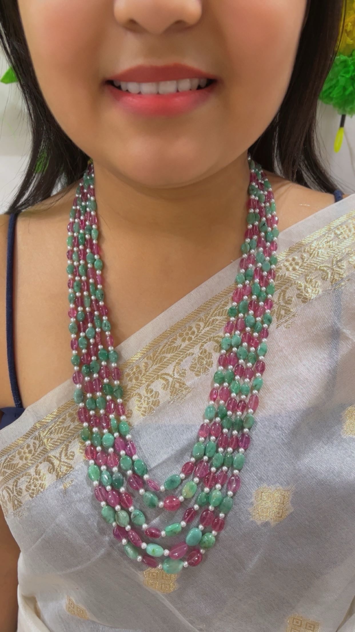 Natural Ruby & Emerald Gemstone Beads Necklace