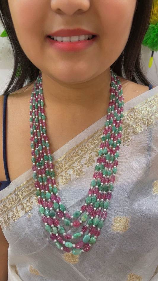Natural Ruby & Emerald Gemstone Beads Necklace