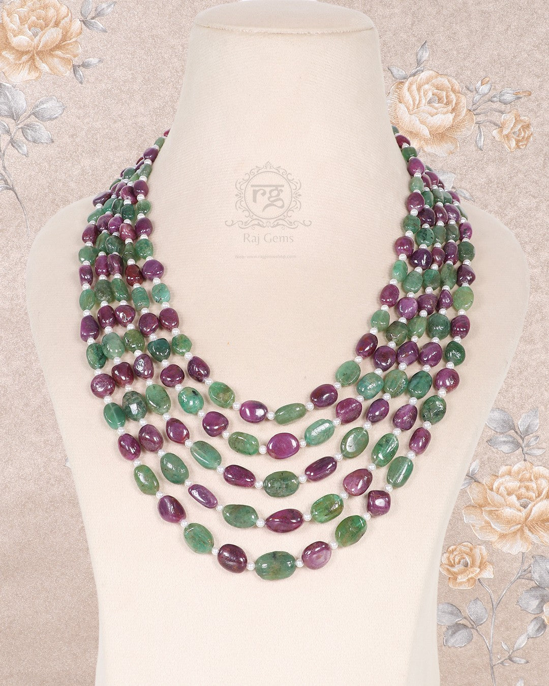 Natural Ruby And Emerald Gemstone Beads Necklace
