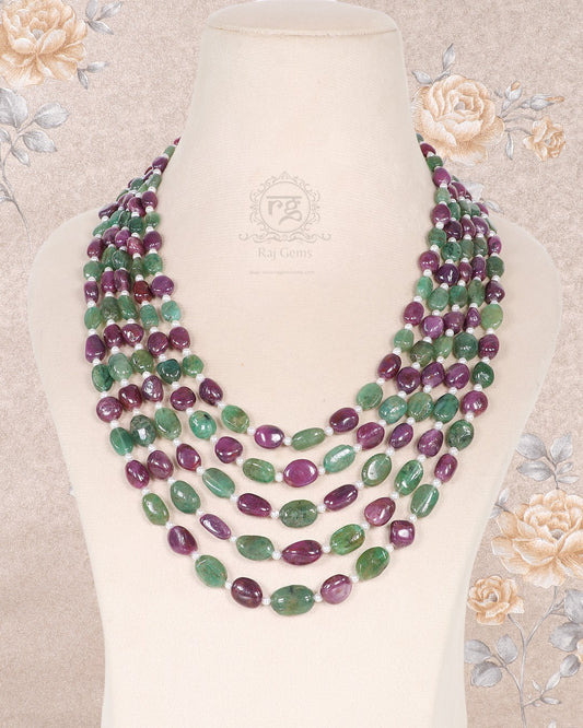 Natural Ruby And Emerald Gemstone Beads Necklace