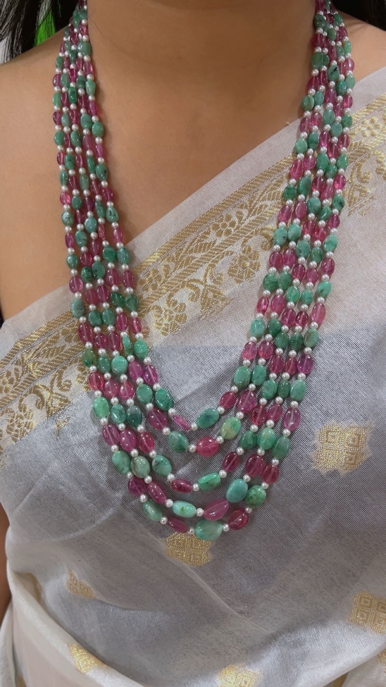 Natural Ruby & Emerald Gemstone Beads Necklace