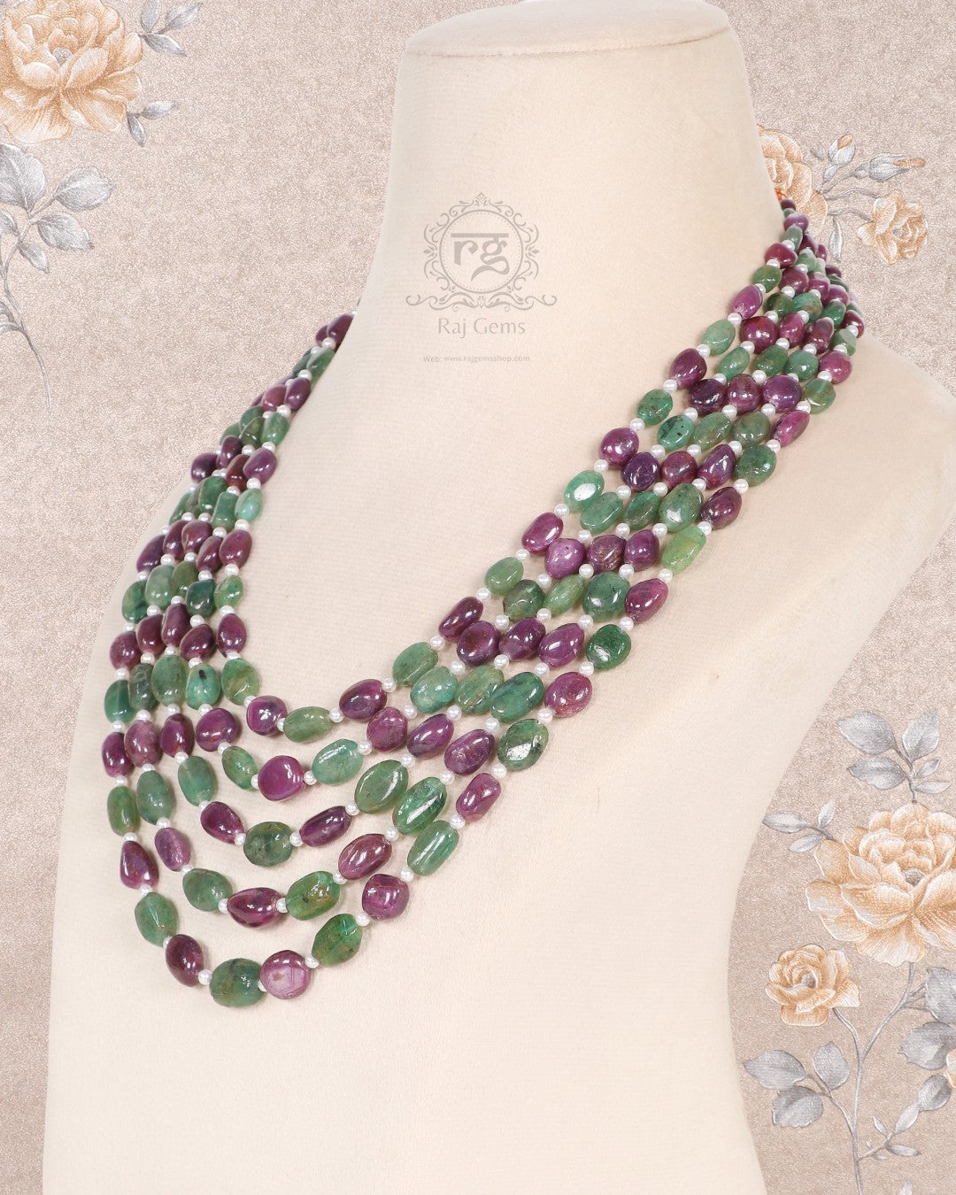 Natural Ruby And Emerald Gemstone Beads Necklace