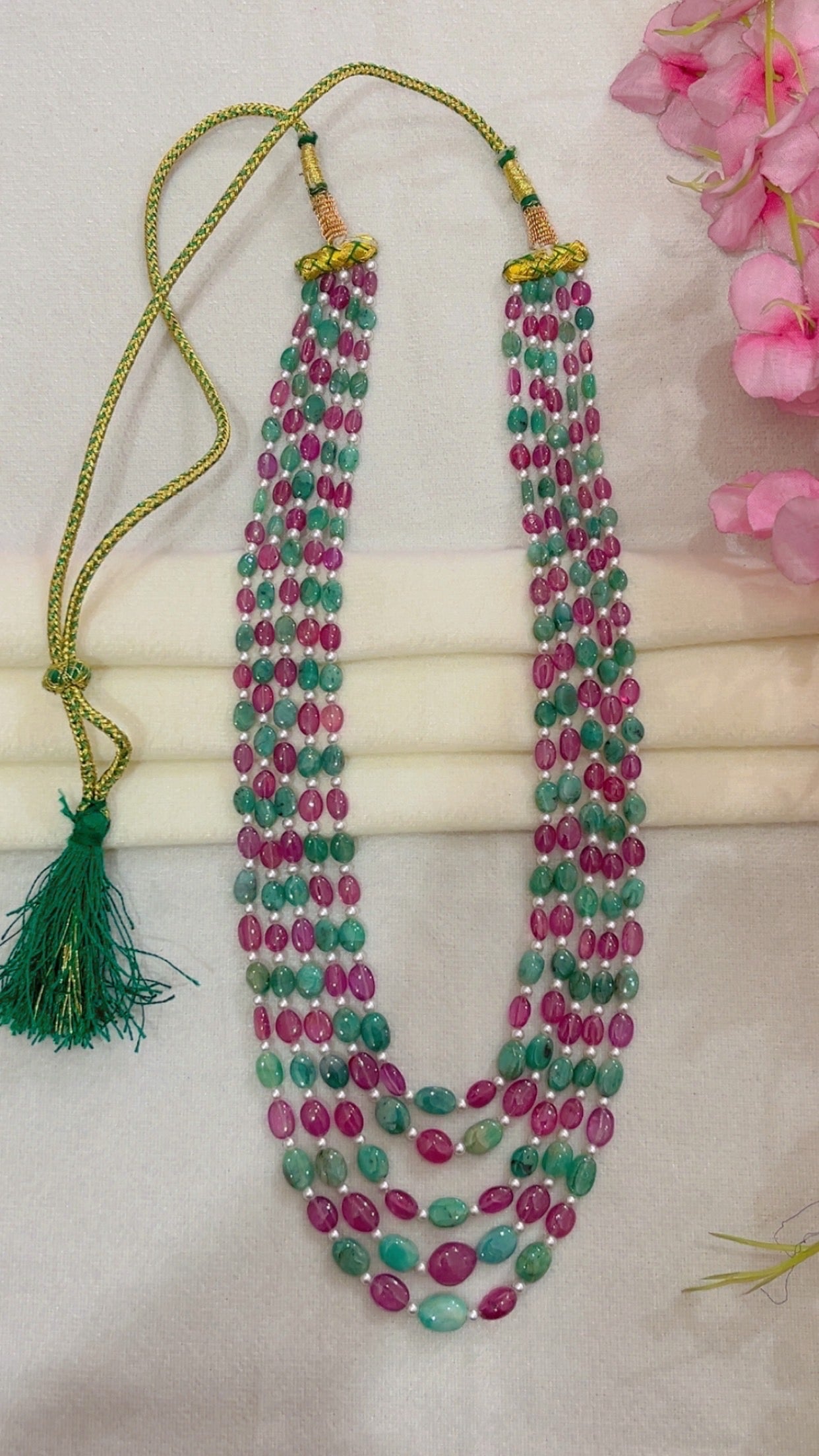 Natural Ruby & Emerald Gemstone Beads Necklace