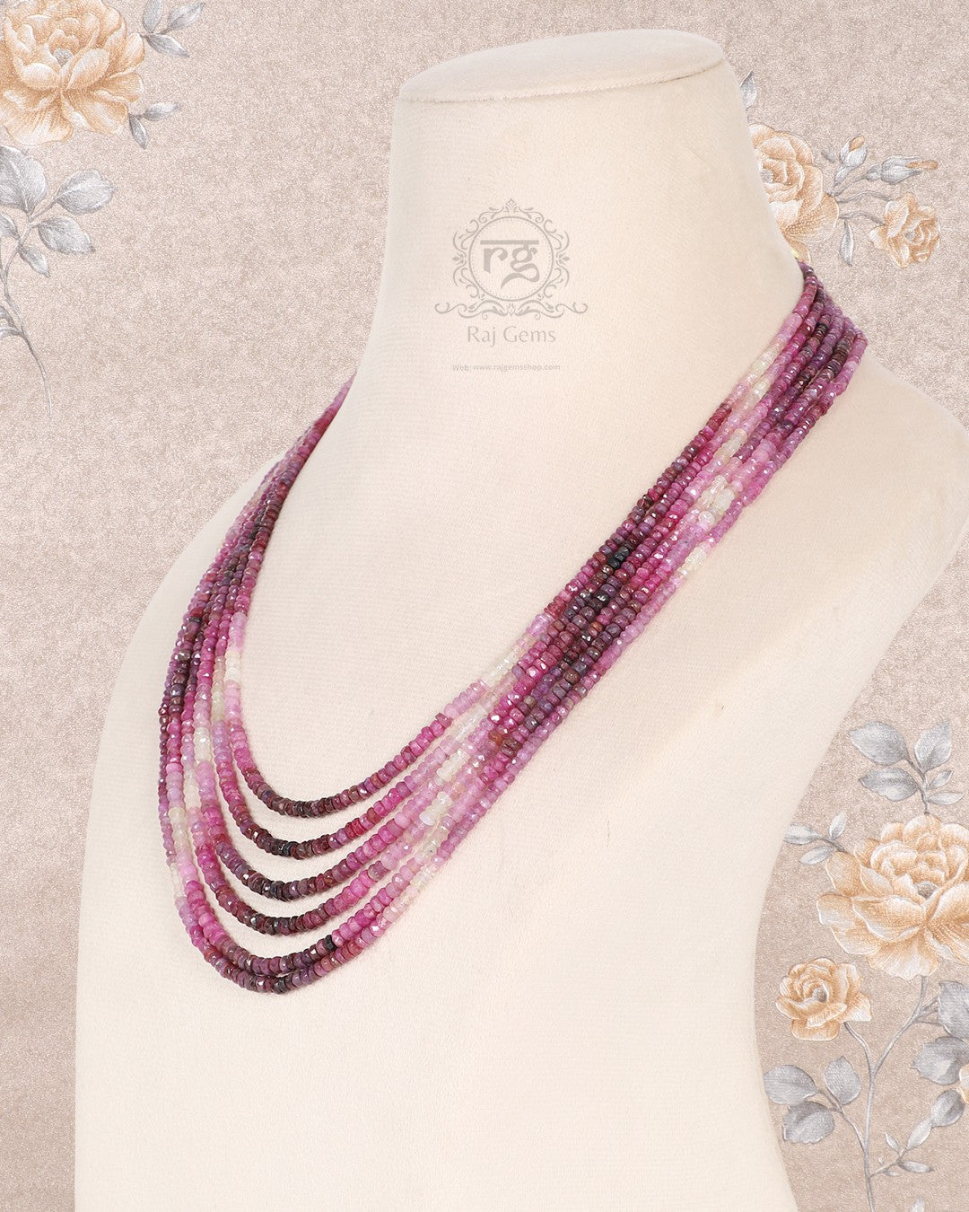 Natural Ruby Shaded Gemstone Beads Necklace Jewelry