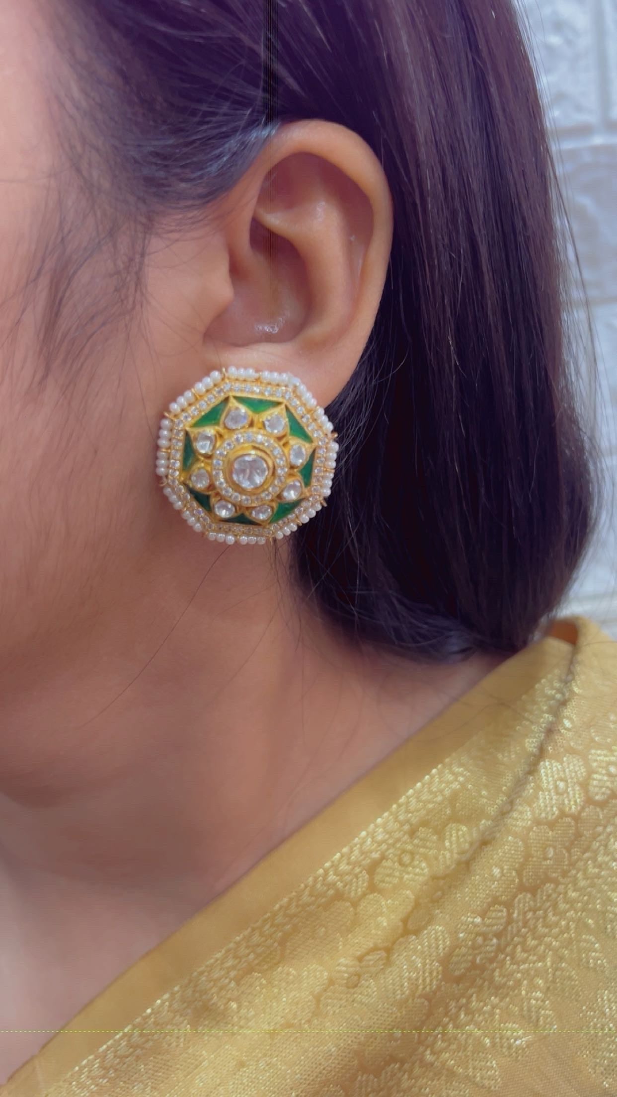 925 Silver Designer Green Stud Earrings