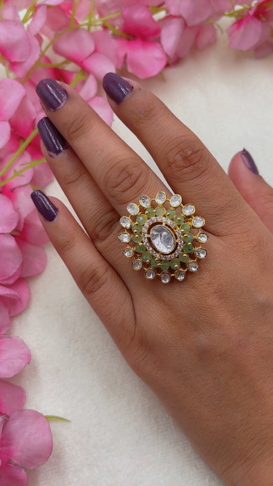 925 Silver Green Adjustable Ring
