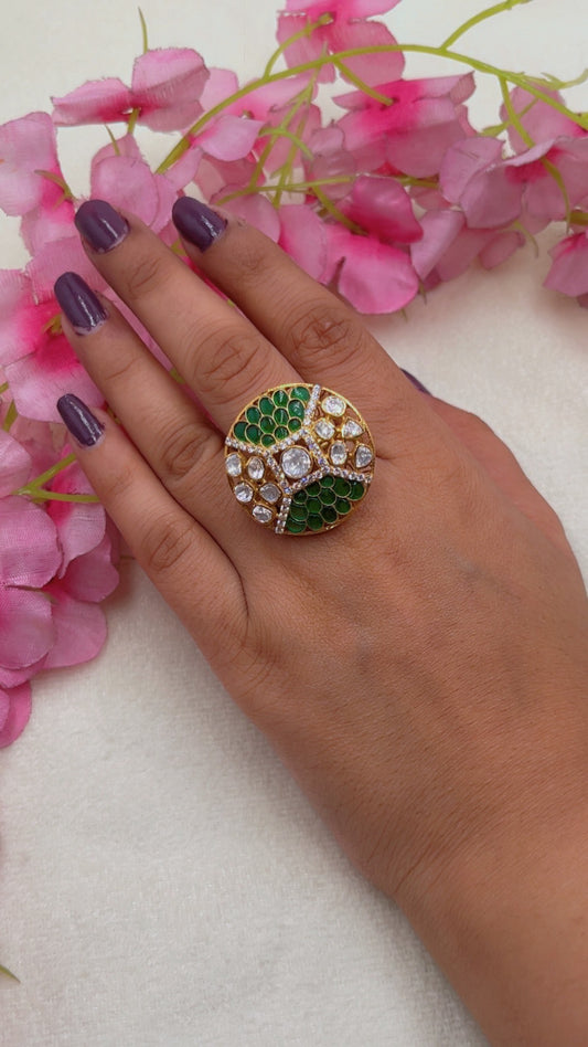 925 Silver Green Adjustable Ring