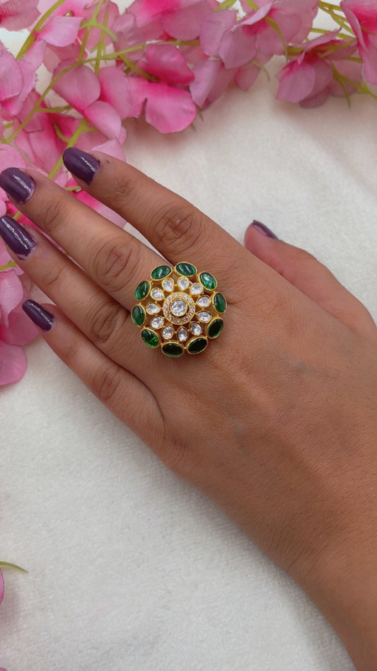 925 Silver Green Adjustable Ring