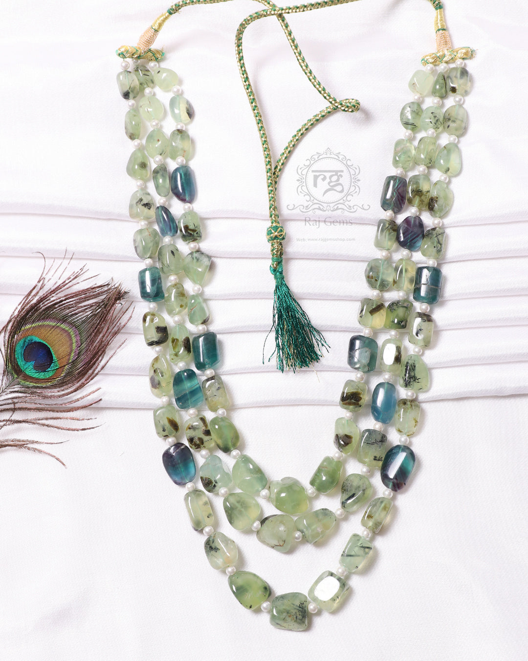 Natural Fluorite & Prehnite Gemstone Beads Necklace Jewelry