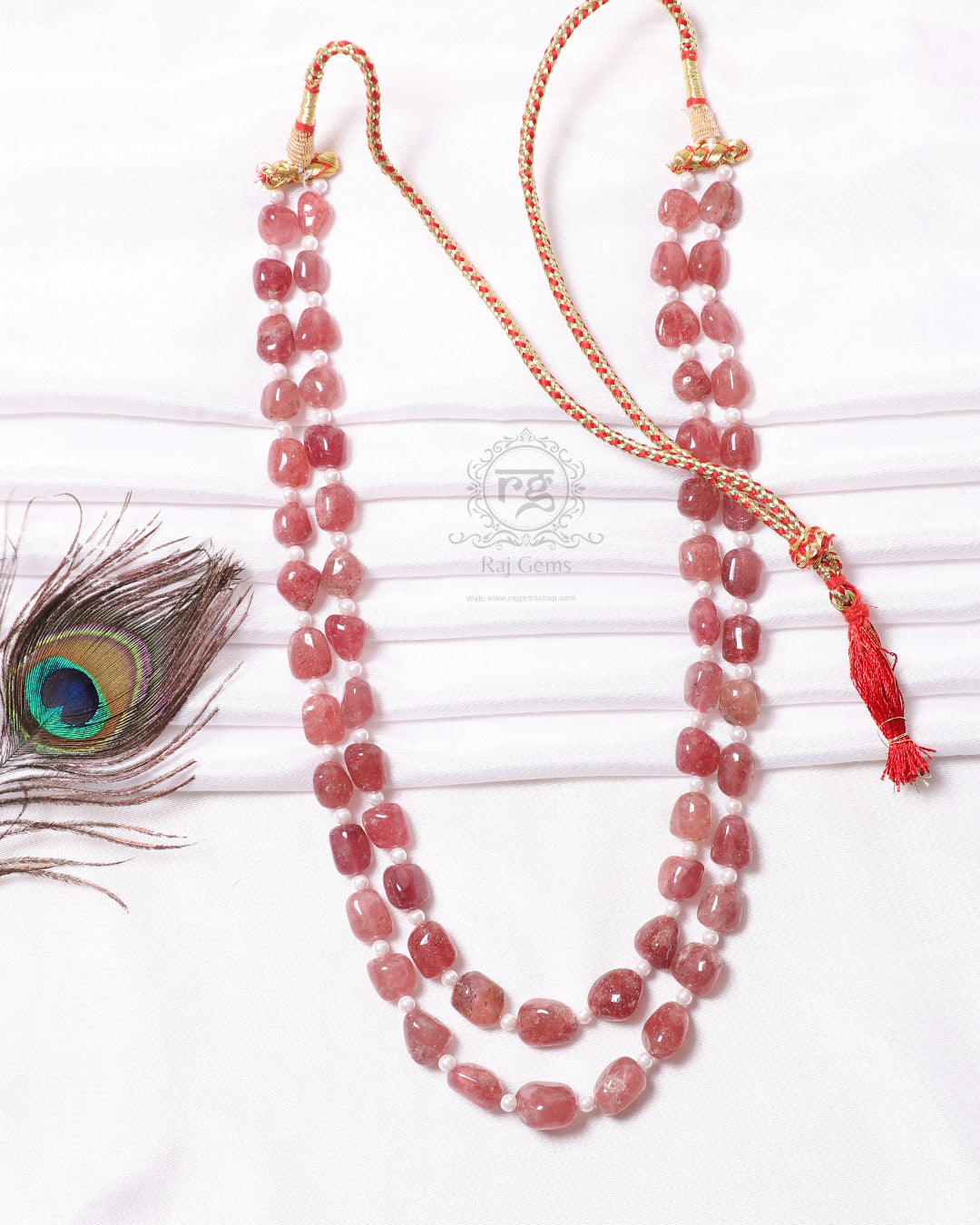 Natural Pink Strawberry Quartz Gemstone Beads Necklace Jewelry