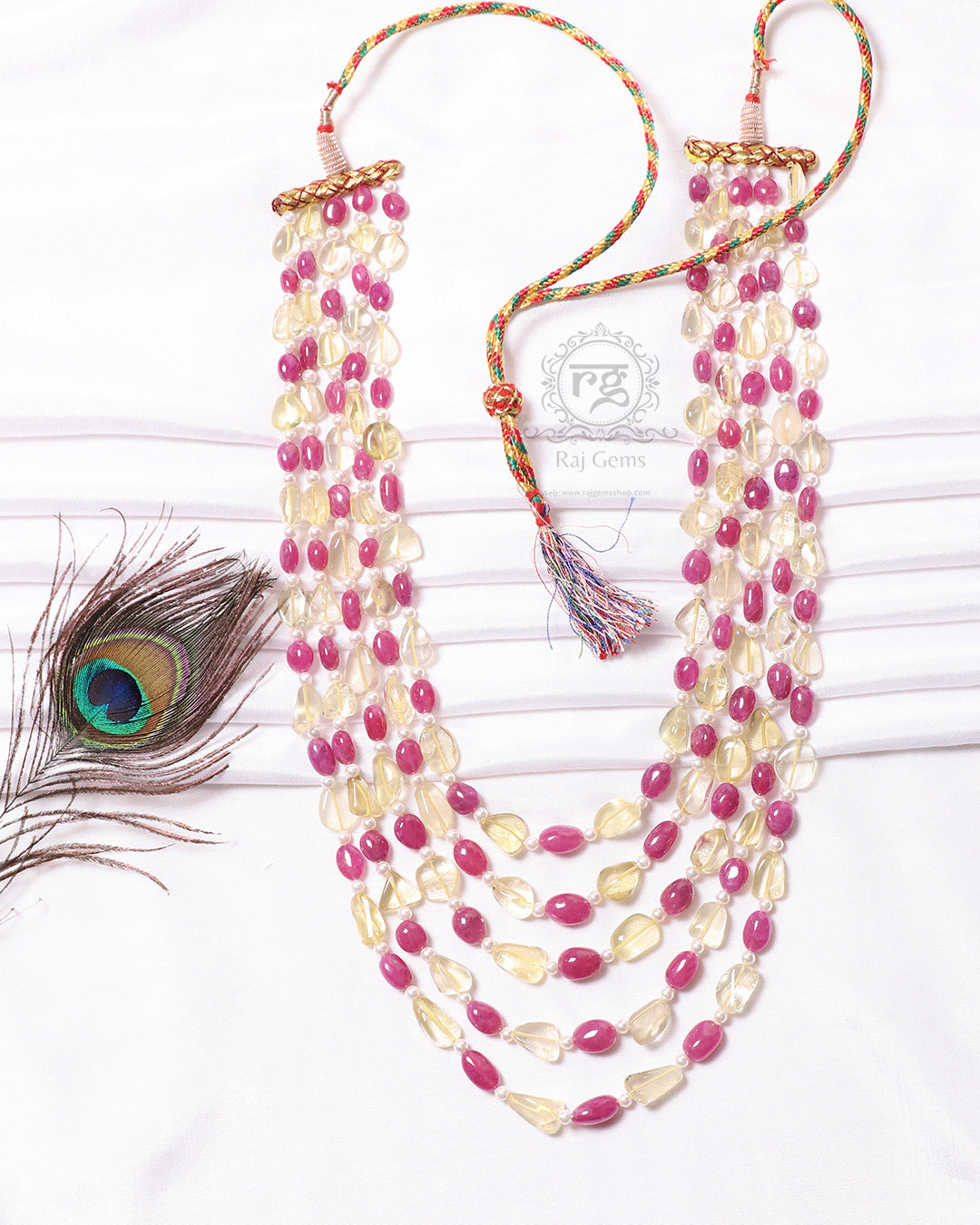 Natural Ruby & Lemon Quartz Gemstone Beads Necklace Jewelry