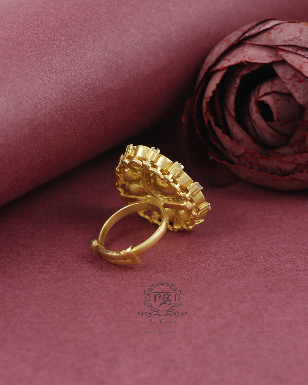 Pure Silver Polki Adjustable Ring
