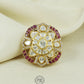 Pure Silver Red Polki Adjustable Ring