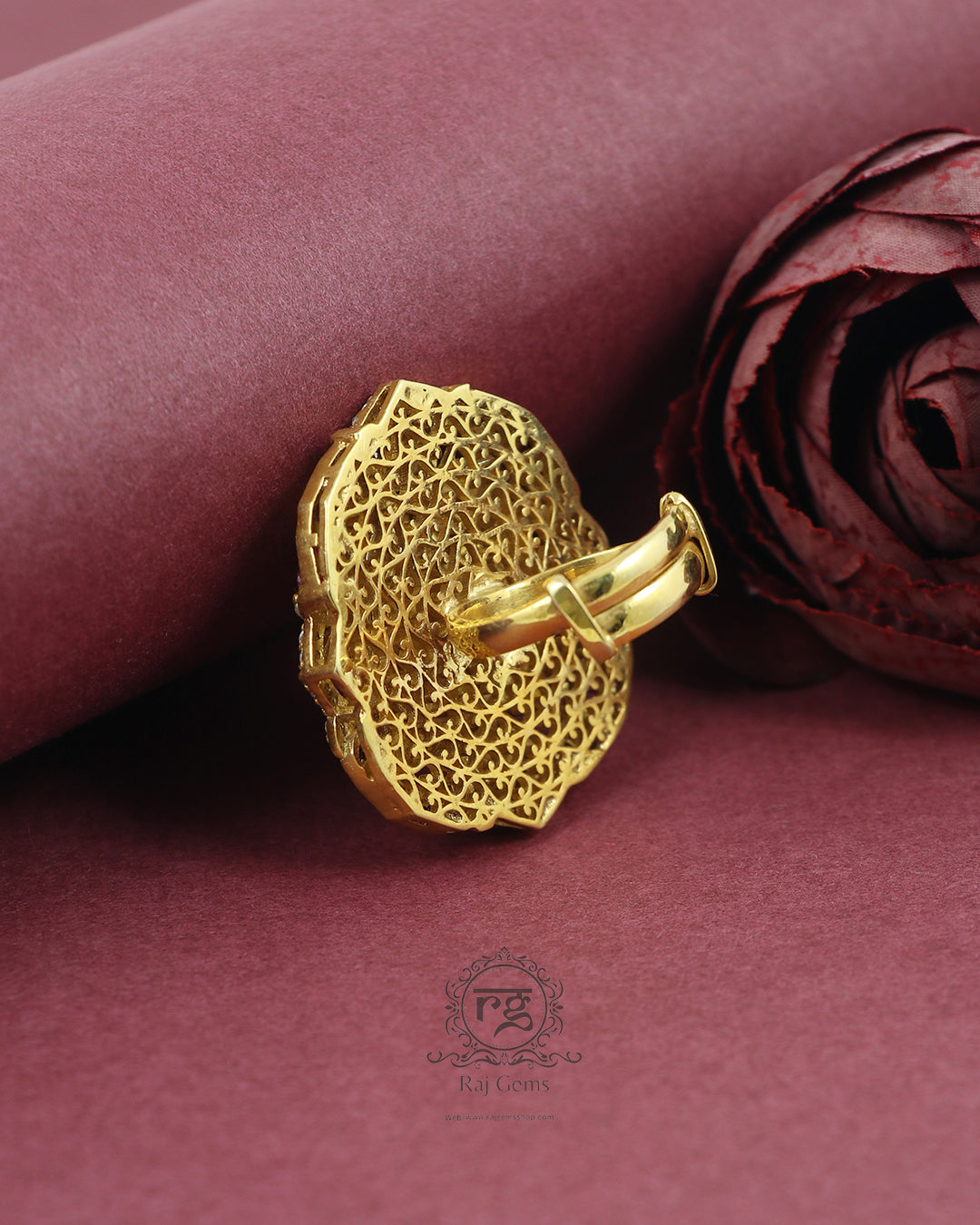 Pure Silver Red Polki Adjustable Ring