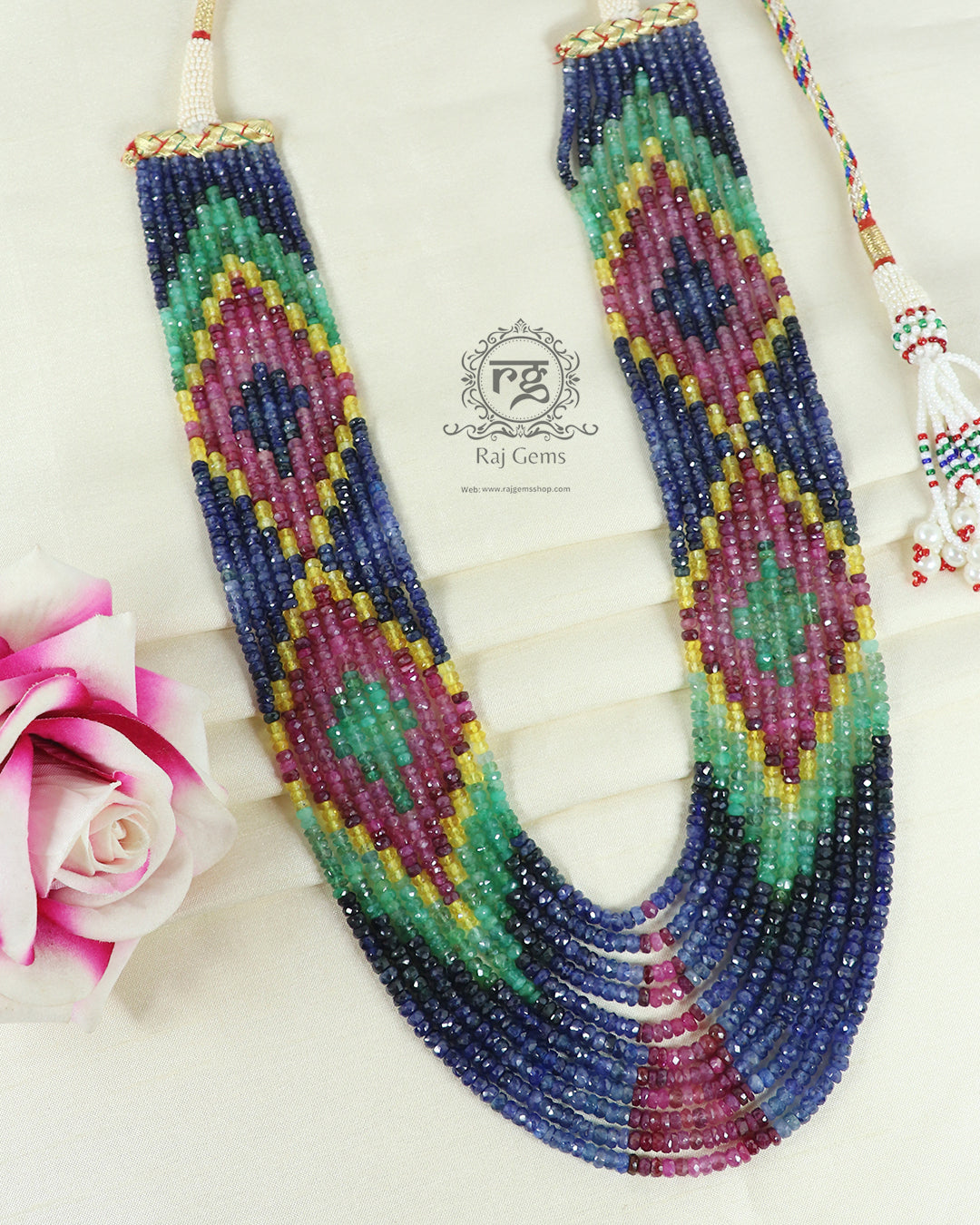 Natural Designer Multi Precious Sapphire Gemstone Beads Necklace Jewelry