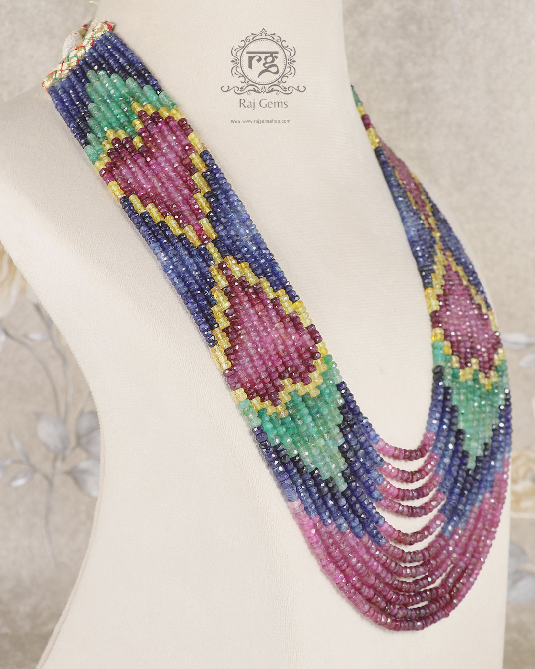 Natural Designer heart Multi Precious Sapphire Gemstone Beads Necklace Jewelry
