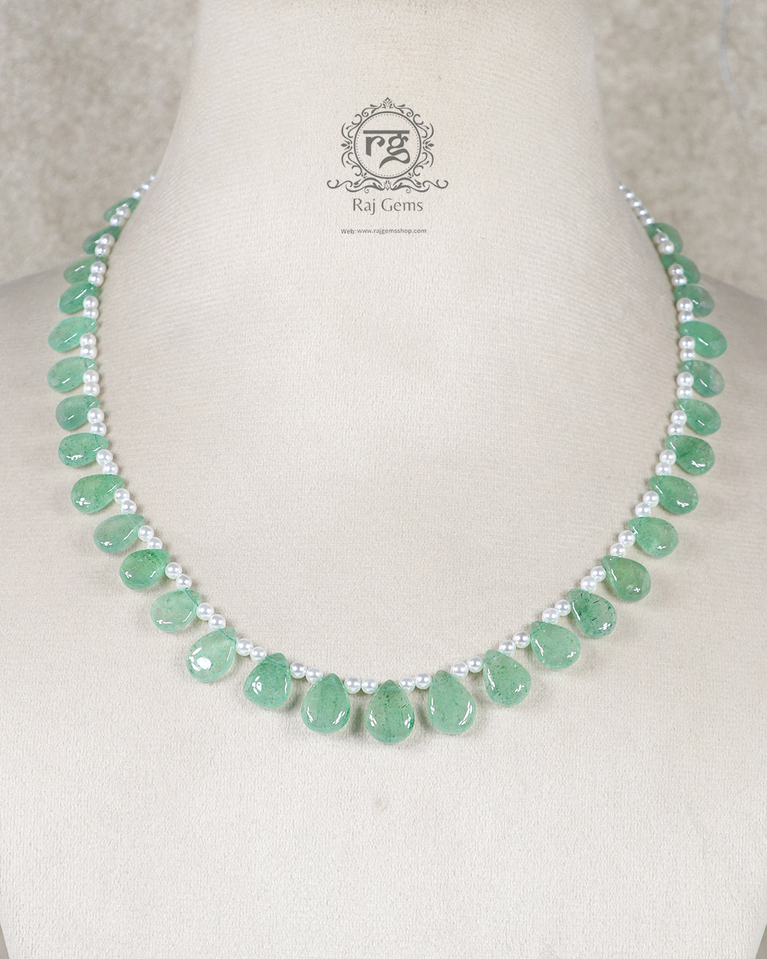 Natural Green Strawberry  Gemstone Pear Beaded Necklace