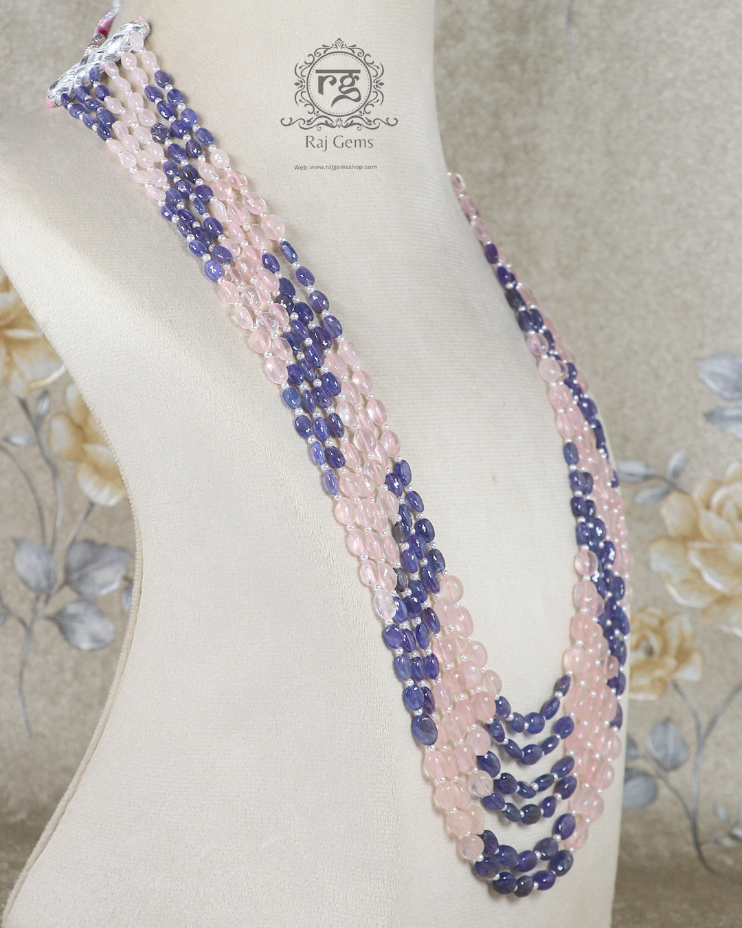 Natural Tanzanite & Rose Quartz Gemstone Beads Necklace