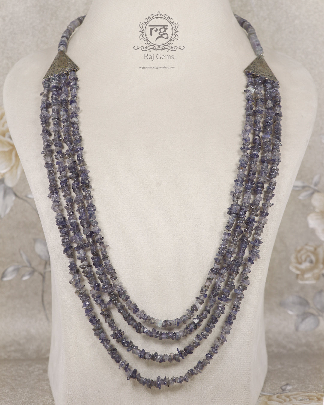 Natural Iolite Uncut Gemstone Beaded Necklace