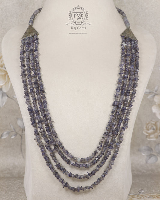 Natural Iolite Uncut Gemstone Beaded Necklace