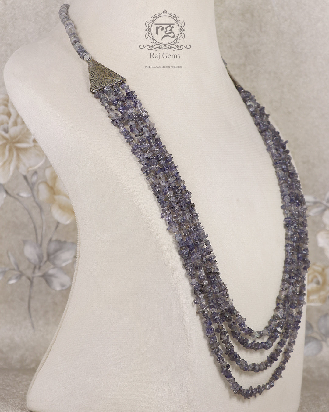 Natural Iolite Uncut Gemstone Beaded Necklace