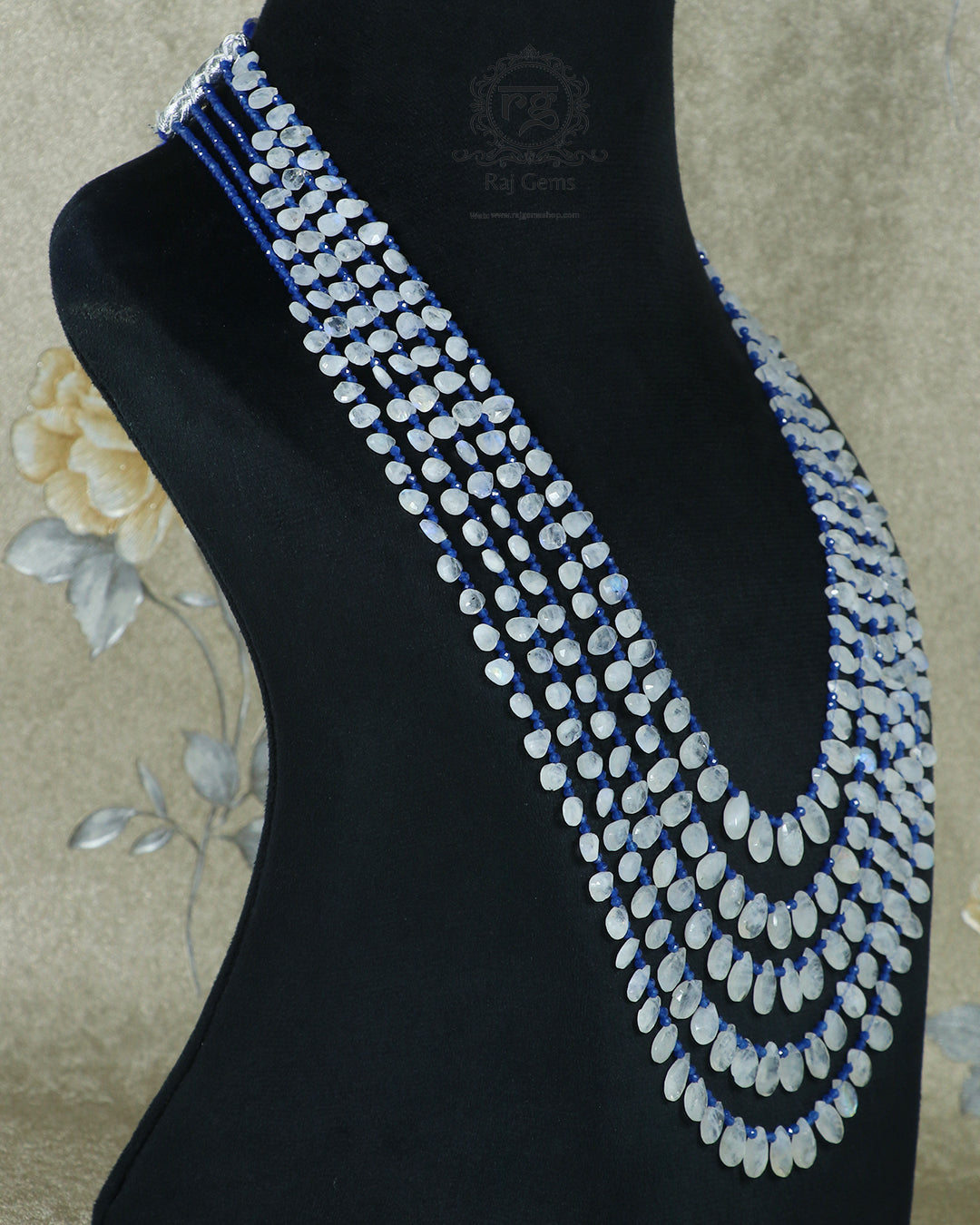 Natural Rainbow Moonstone & Blue Jade Gemstone Pear Beads Necklace Jewelry