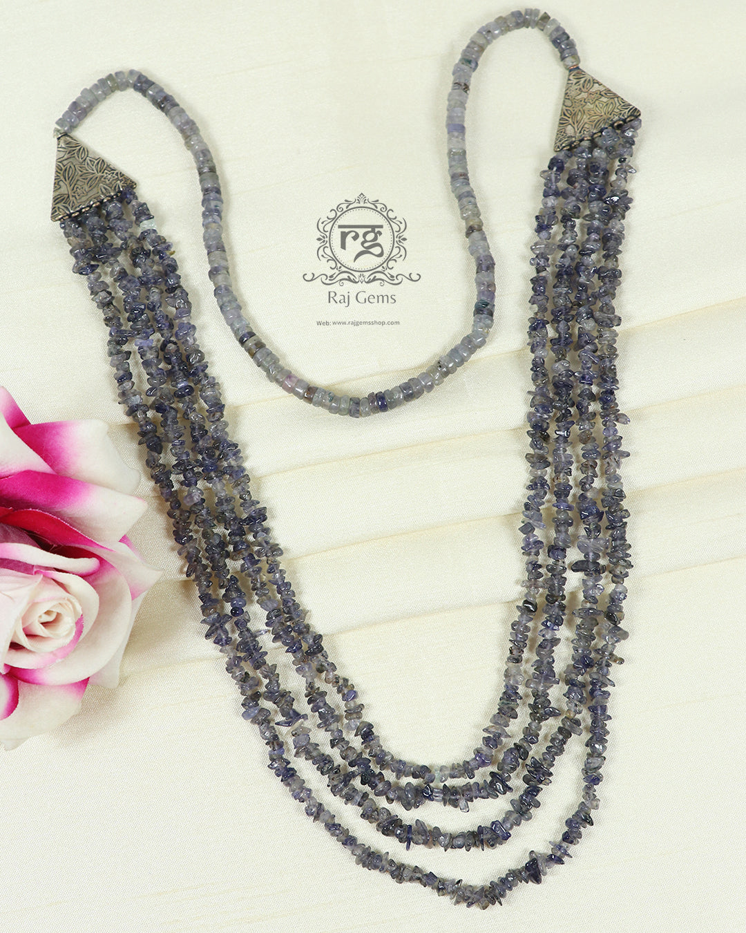 Natural Iolite Uncut Gemstone Beaded Necklace