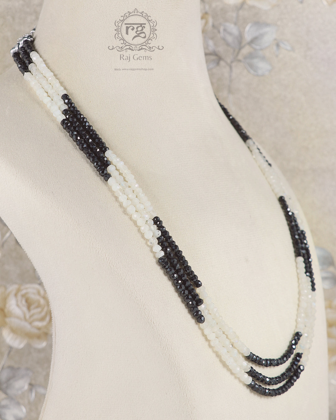 Natural Black Spinel & Rainbow Moonstone Gemstone Beads Necklace
